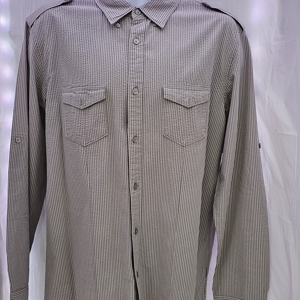 Calvin Klein 100% Cotton Long Sleeve Men's  Dress Shirt Regular Fit, L Gray, TS5